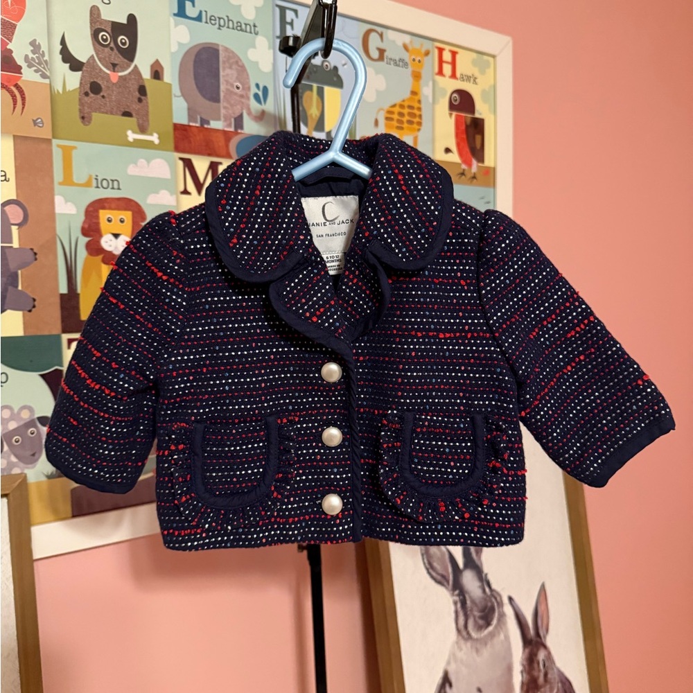 Janie and Jack Navy/Red/Silver Tweed Baby Girl Blazer Size 6/12M